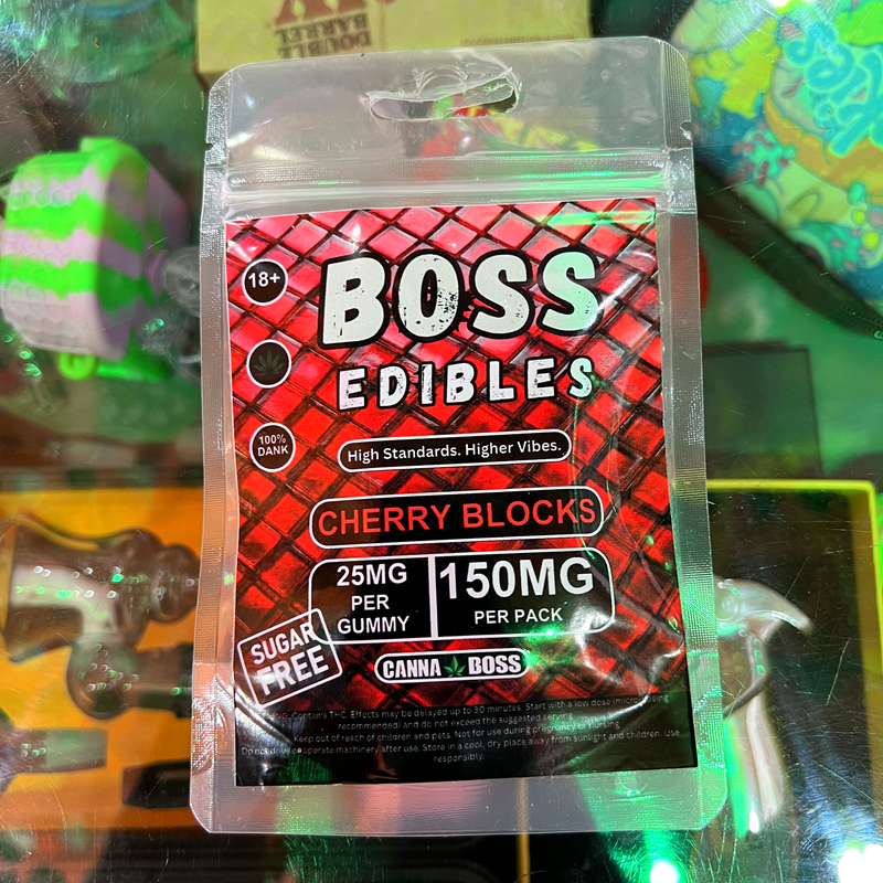 Boss Edibles - Cherry Blocks 150mg (6 Gummies) | THC Gummies Johannesburg | Dis-can - Image 1