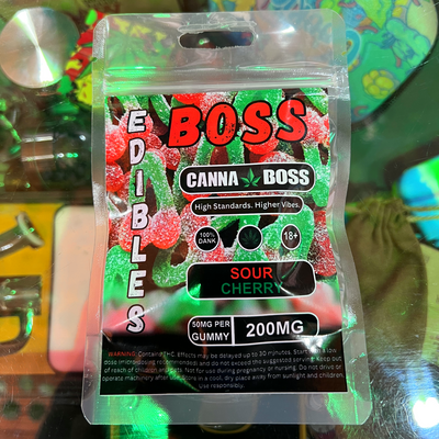 Boss Edibles - Sour Cherry 200mg (4 Gummies) | THC Gummies Johannesburg | Dis-can - Image 1